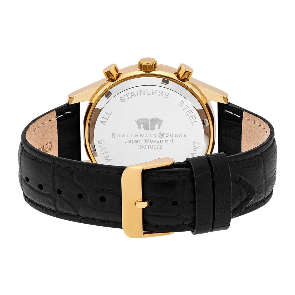 Rhodenwald & Söhne Chronographe Goodwill en Cuir véritable en Noir Montre