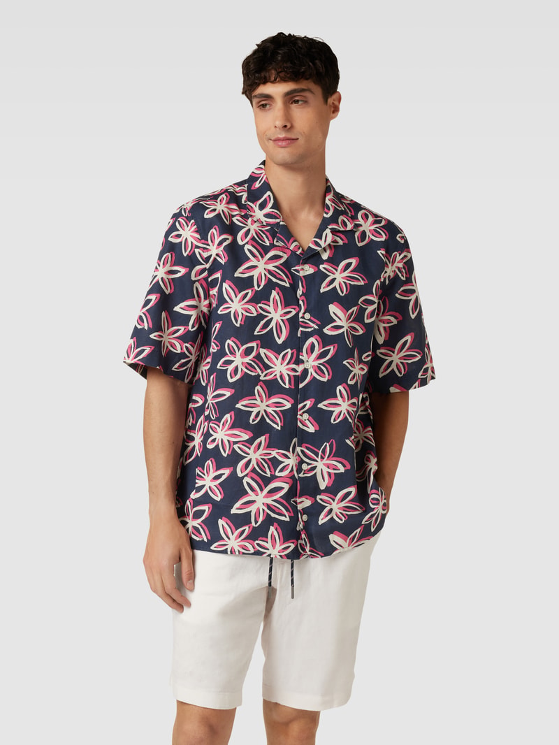 Regular Fit Freizeithemd mit Allover-Muster in marineblau