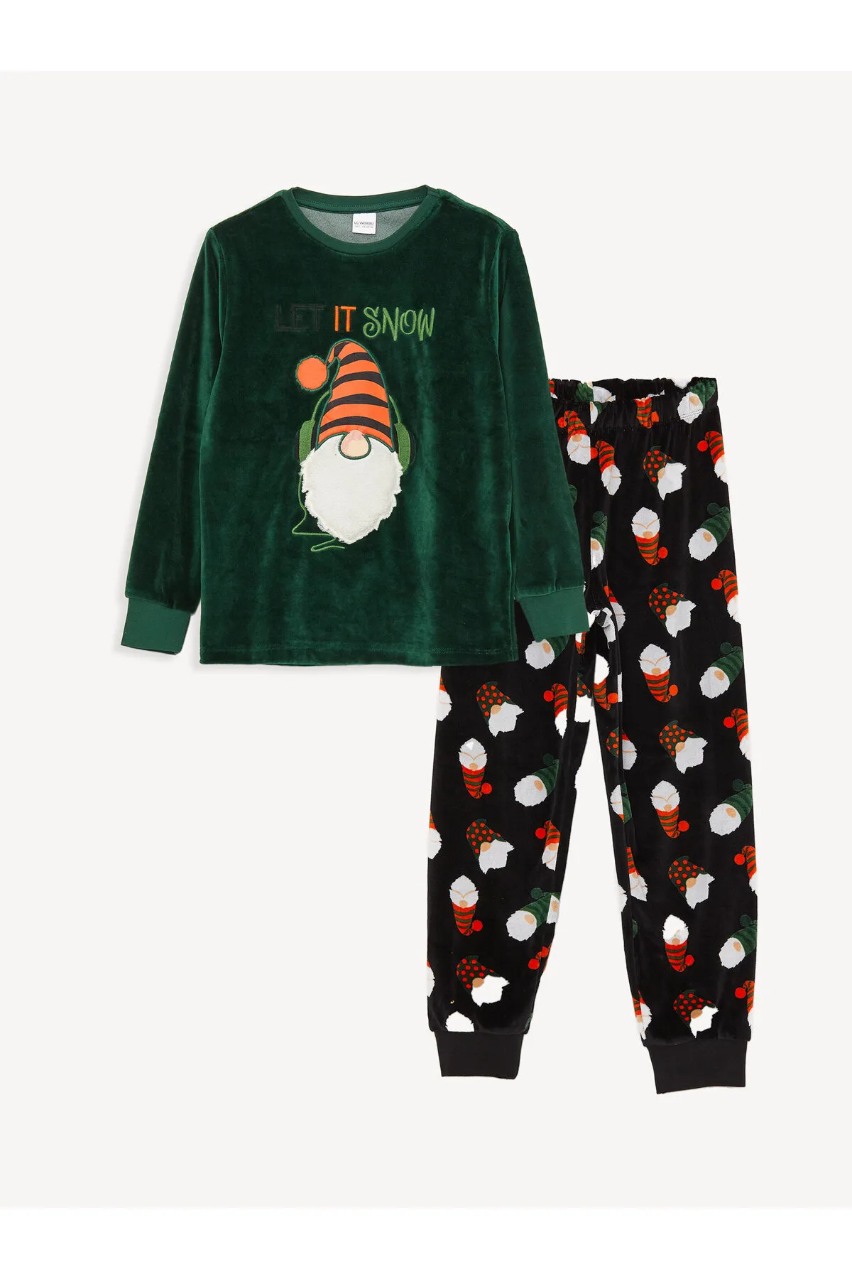 LC Waikiki  Jungen-Pyjama-Set aus Samt mit Rundhalsausschnitt und Neujahrsmotiv