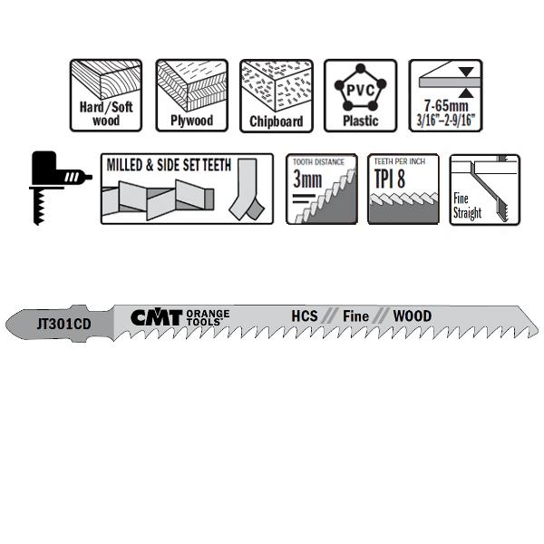 CMT JT301CD-5 Stiksavklinger HCS T-skaft Træ 5 dele