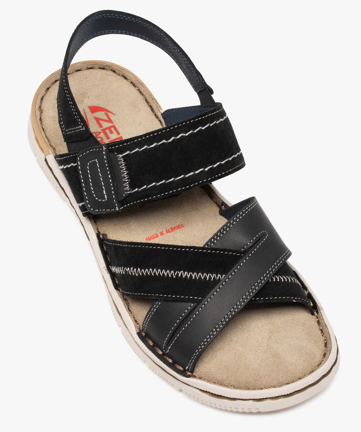 Sandales homme avec brides en cuir fermeture scratch noir | GEMO