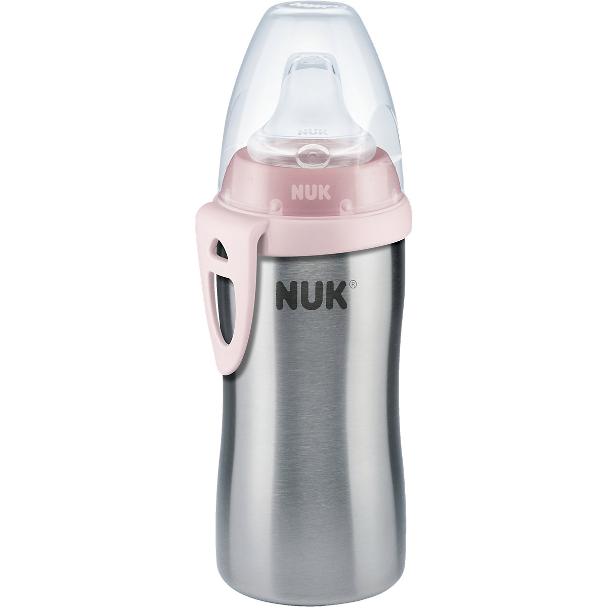 NUK Active Cup Edelstahl, Flaschenkörper aus hochwertigem Edelstahl, 1 Stück, 215ml Inhalt, rosa