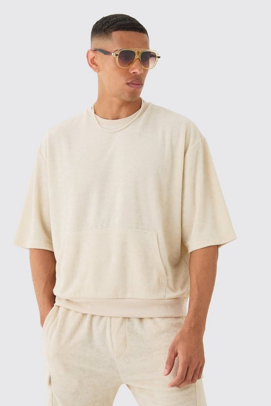 Kurzärmliges kastiges Oversize Frottee Sweatshirt