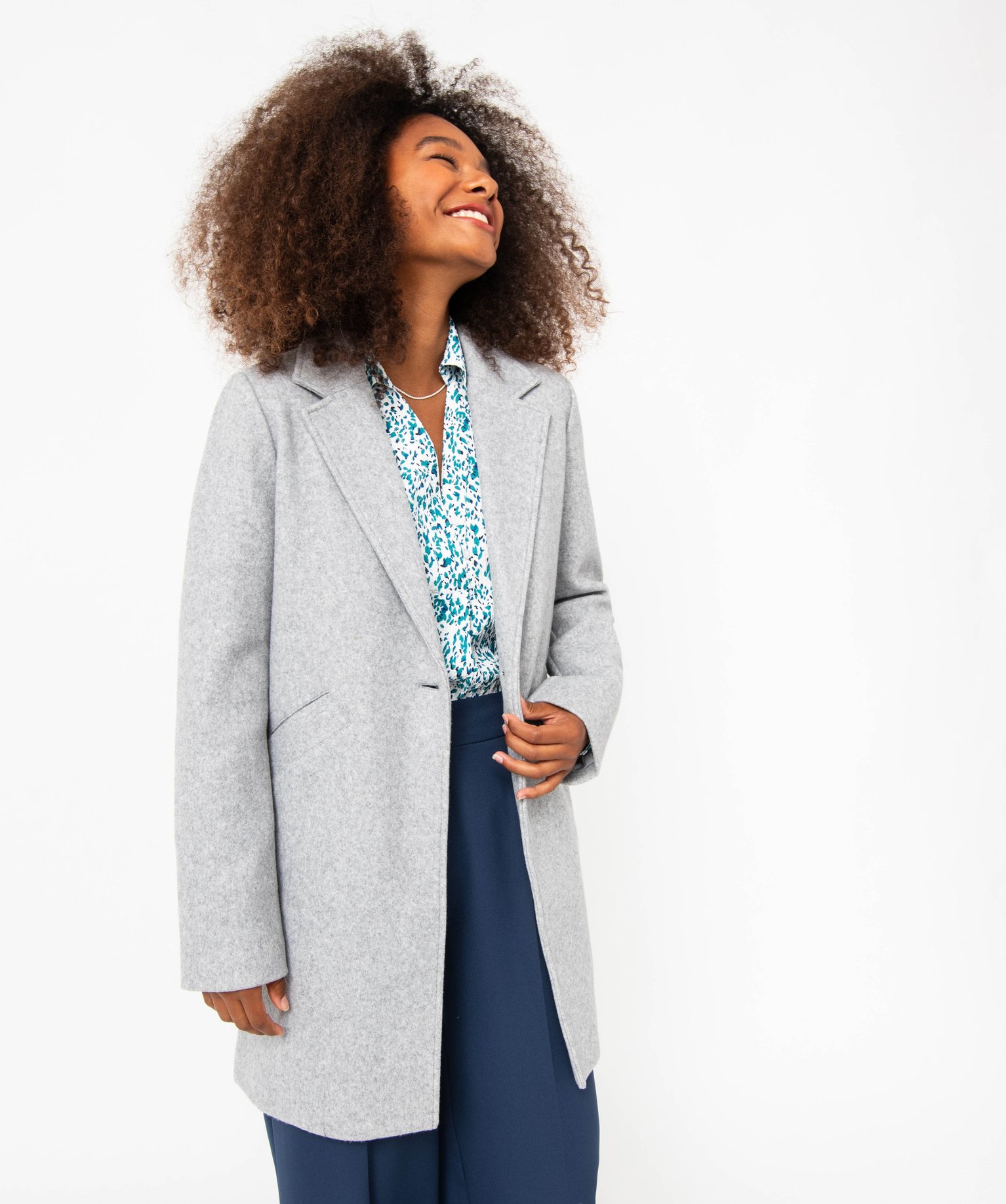 Manteau long à col tailleur femme gris | GEMO