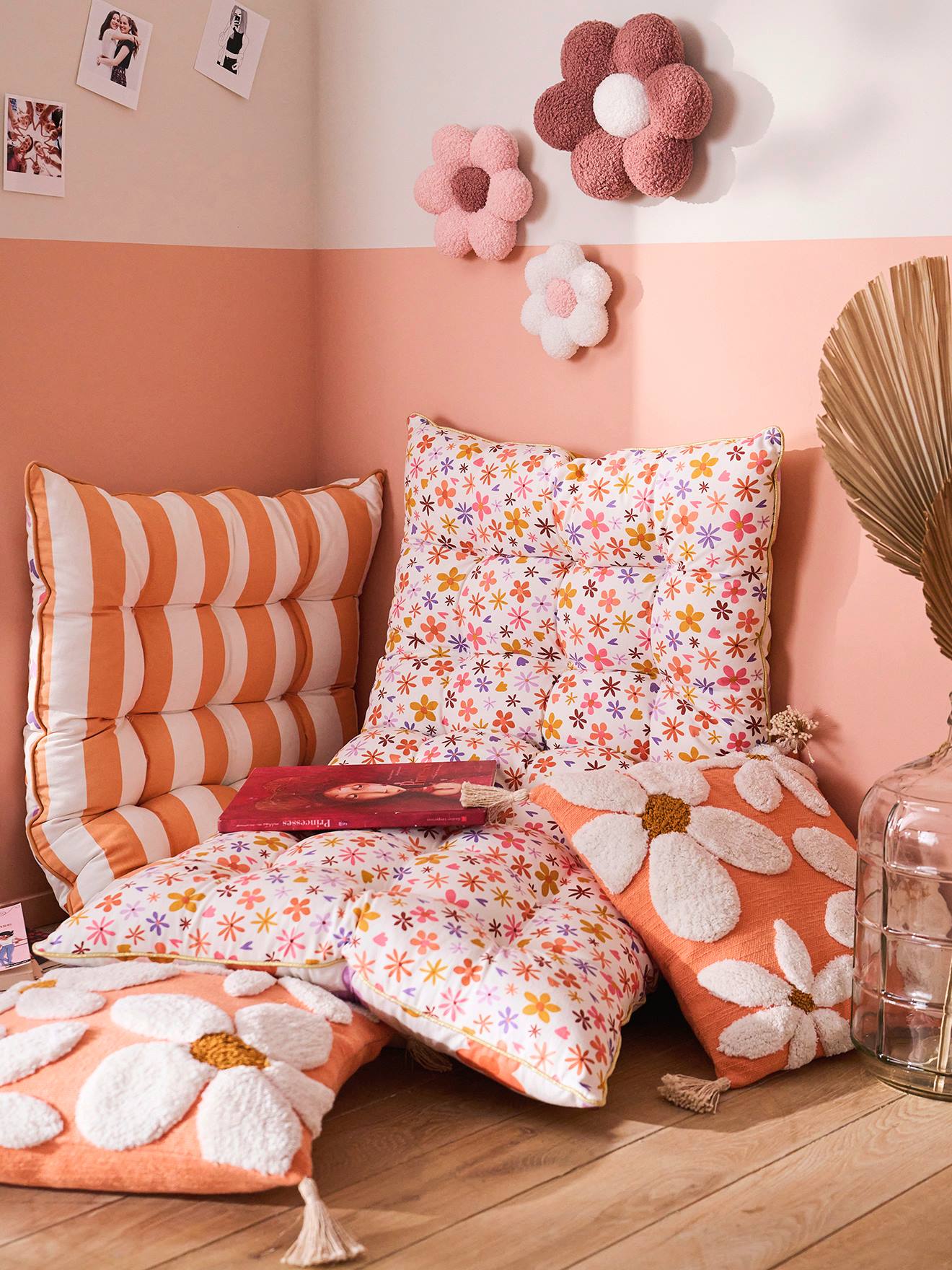 Vertbaudet Kinderzimmer Bodenmatratze POP FLOWER mit Blumen, wendbar - rosa