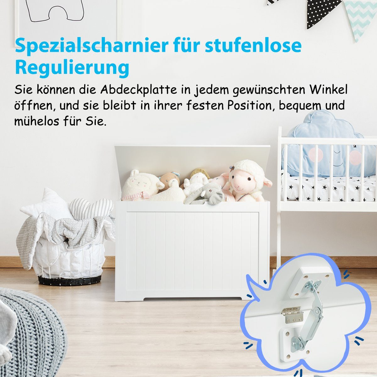 COSTWAY Spielzeugtruhe, Kinder, mit Deckel & Seitengriffe, 113L, 76x40,5x48cm