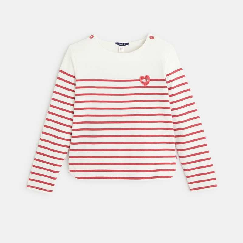 T-shirt marinière à personnaliser d'un cœur rose fille