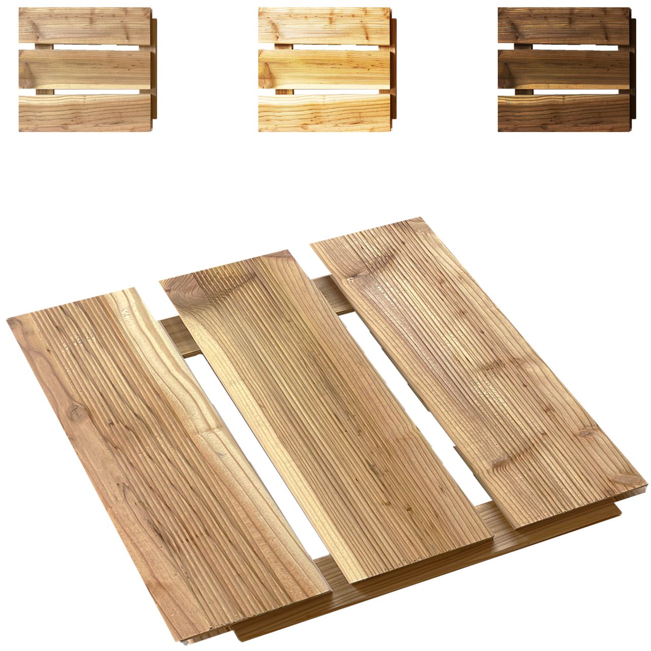 Pemicont Floranica Holzterrassenplatten 1 Stück 30x30 cm Lärchenholz Unbehandelt Boden für die Sauna Terrasse oder dem Balkon Holzfliese im Garten Gefräste Oberfläche Balkonfliesen