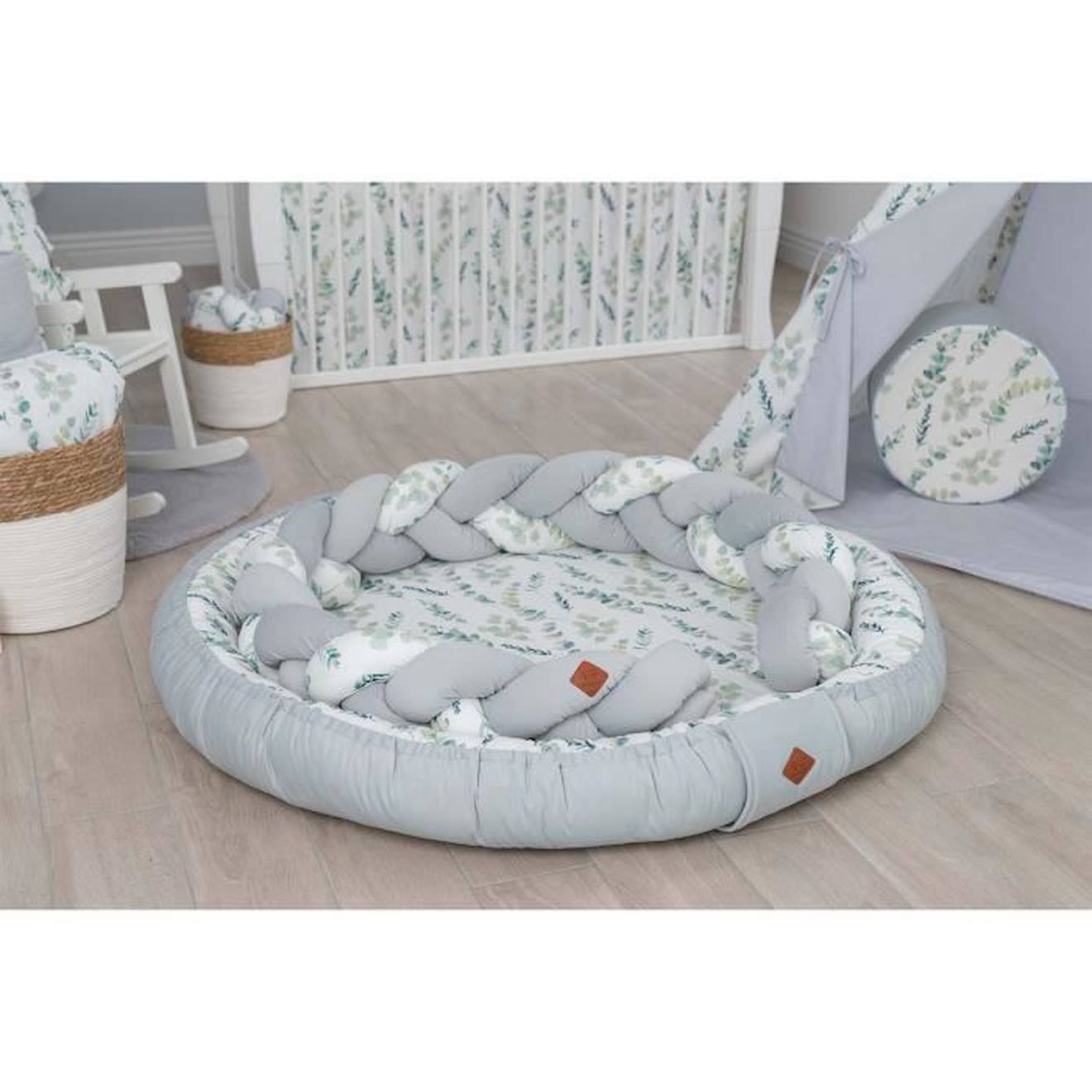 Parc de jeux, tapis d'éveil, Eucalyptus Multicolore diametre 125 cm, 14 cm blanc