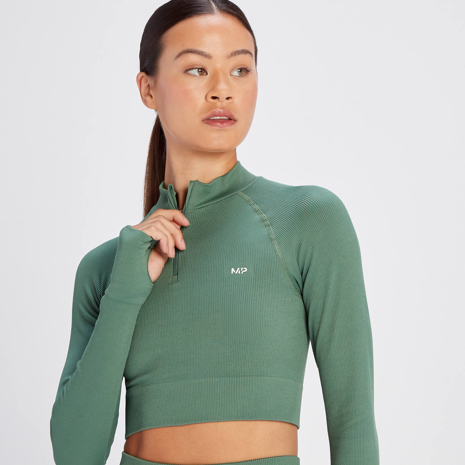 Crop top côtelé sans coutures à fermeture éclair ¼ MP Tempo pour femmes – Pin clair