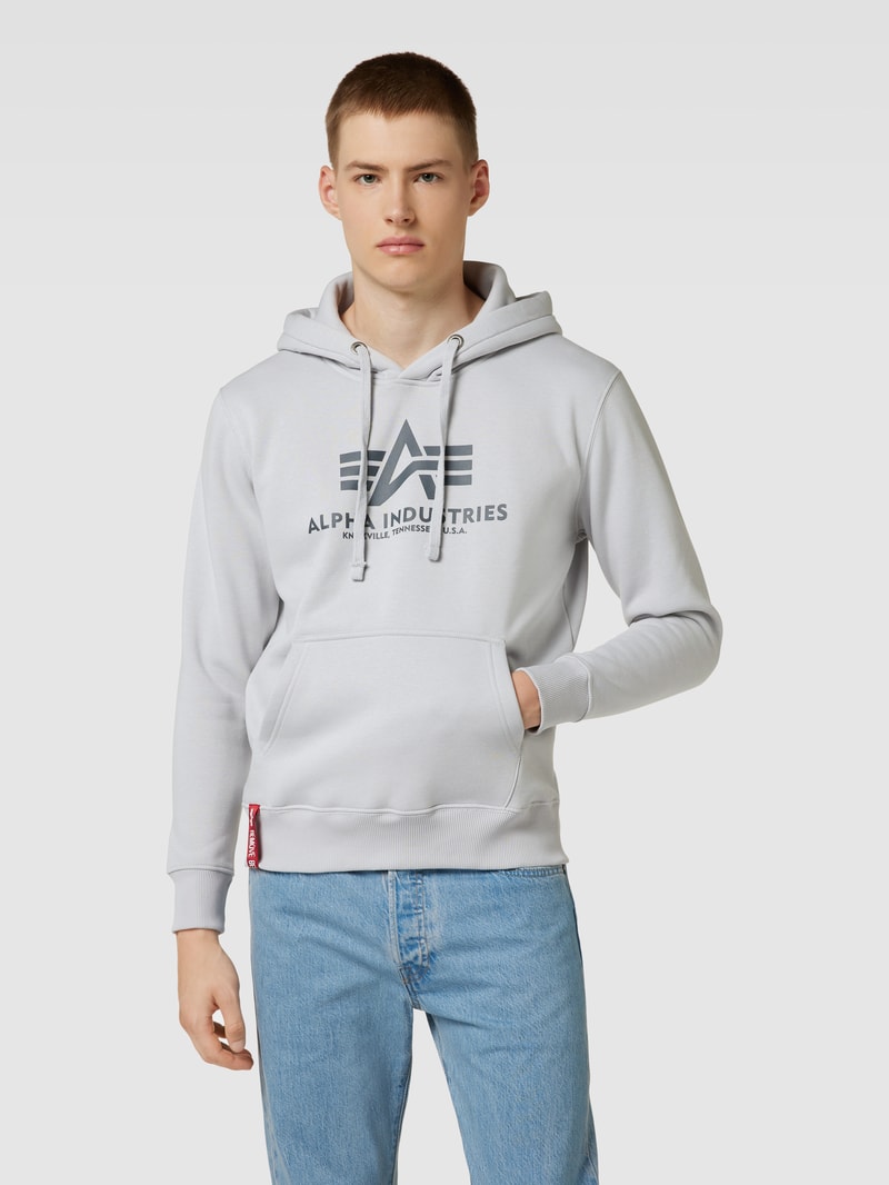 Hoodie mit Label-Print Modell 'BASIC' in hellgrau