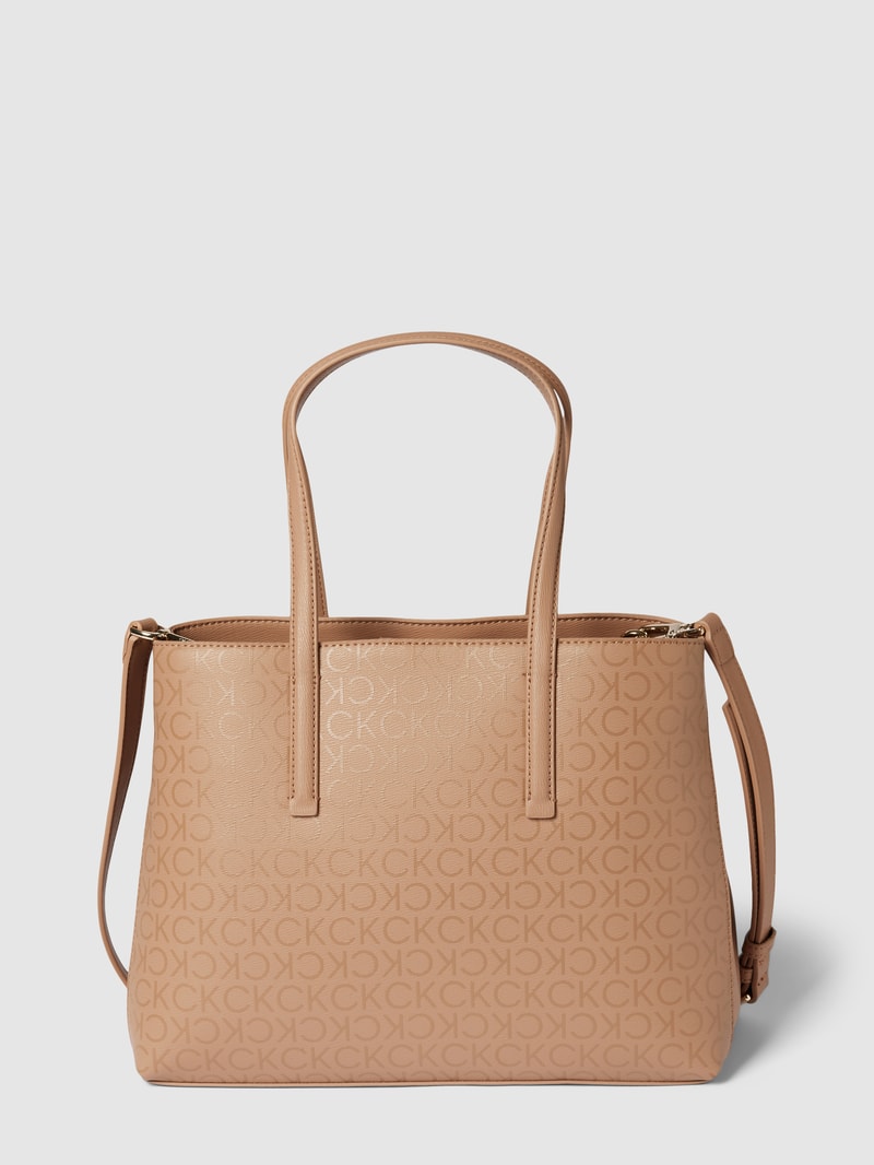 Tote Bag mit Allover-Logo in beige