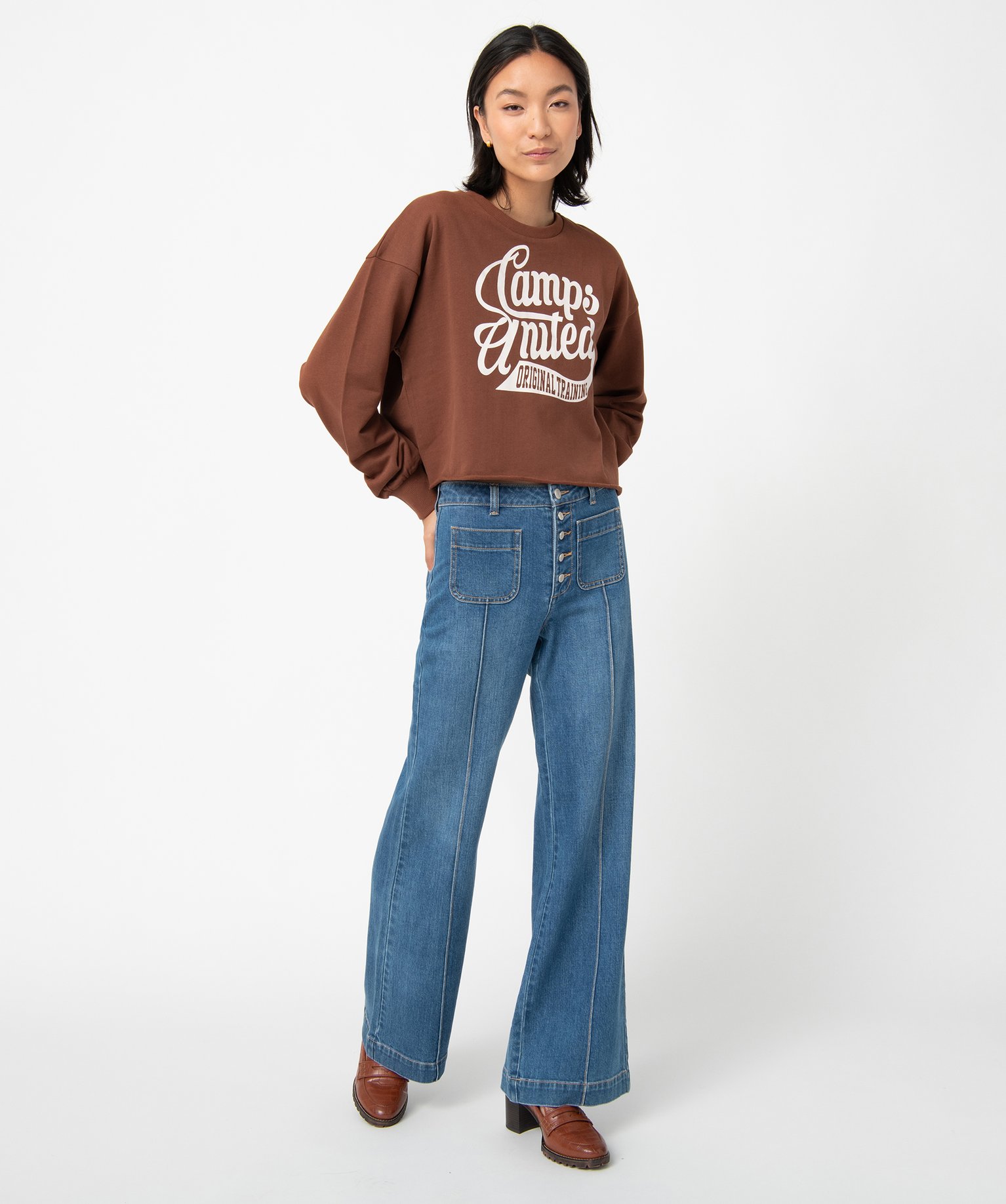 Sweat femme coupe courte finitions bords-francs - Camps United marron | GEMO