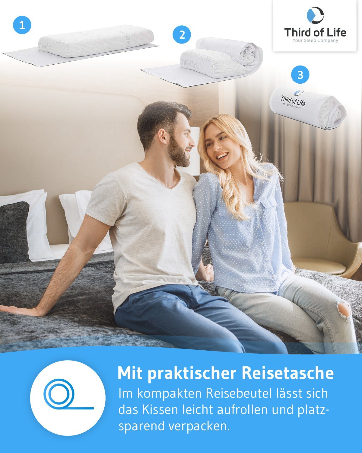 Nackenstützkissen HADAR Nackenstützkissen, Third of Life, Bezug: Thermic, Seitenschläfer,Rückenschläfer, Höhenverstellbar, Visco-Schaumkissen für Seitenschläfer/Rückenschläfer