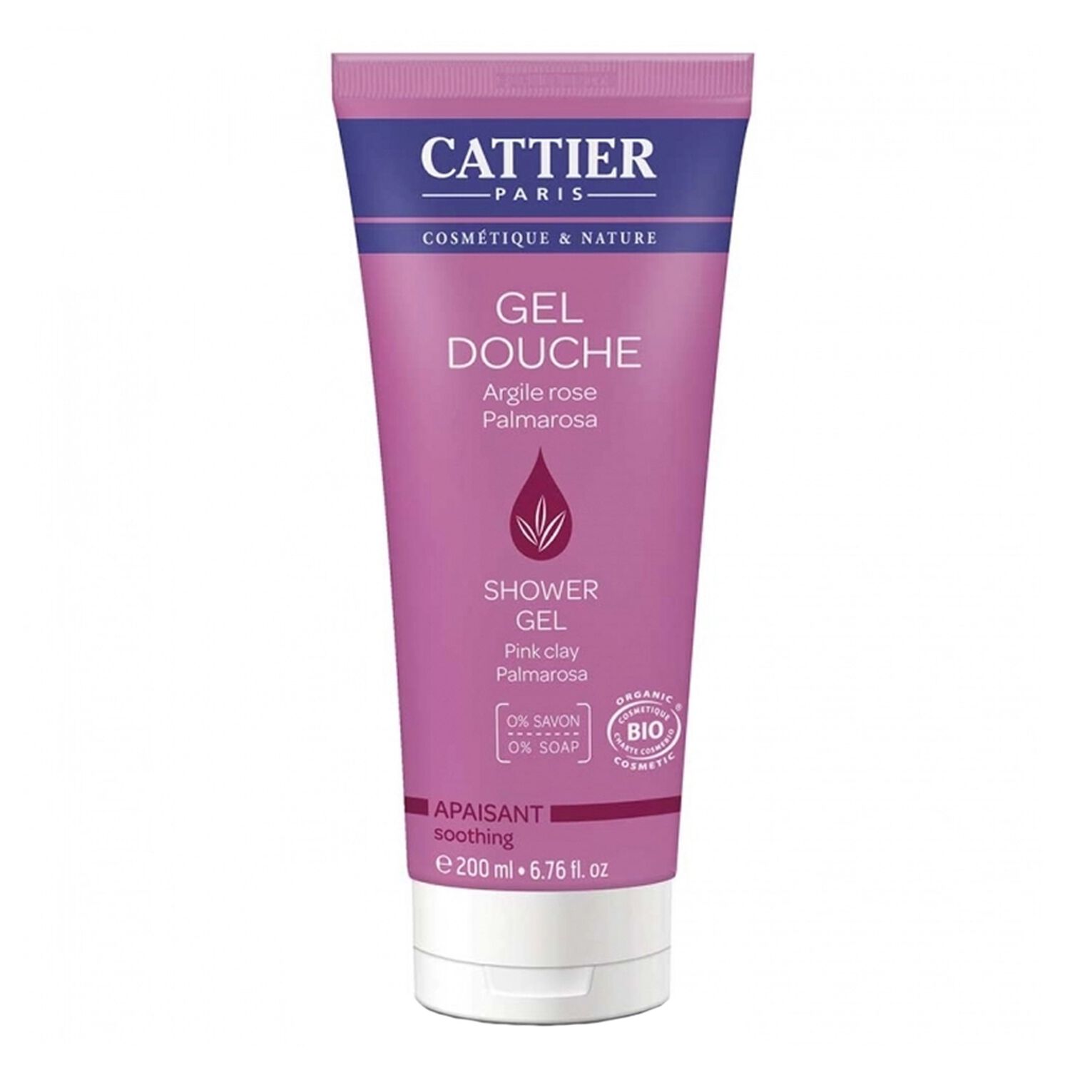 Cattier Gel Douche Apaisant Argile Rose Palmarosa 200 ml