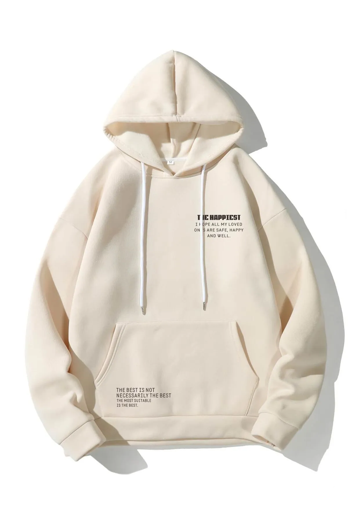 Know  Unisex-Kapuzenpullover „The Happiest“ in Beige mit Aufdruck