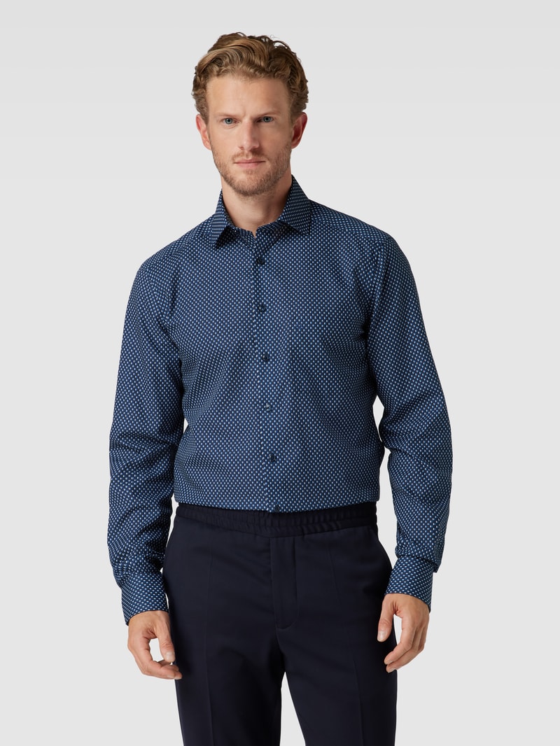 Modern Fit Business-Hemd mit Allover-Muster Modell 'Global' in marineblau