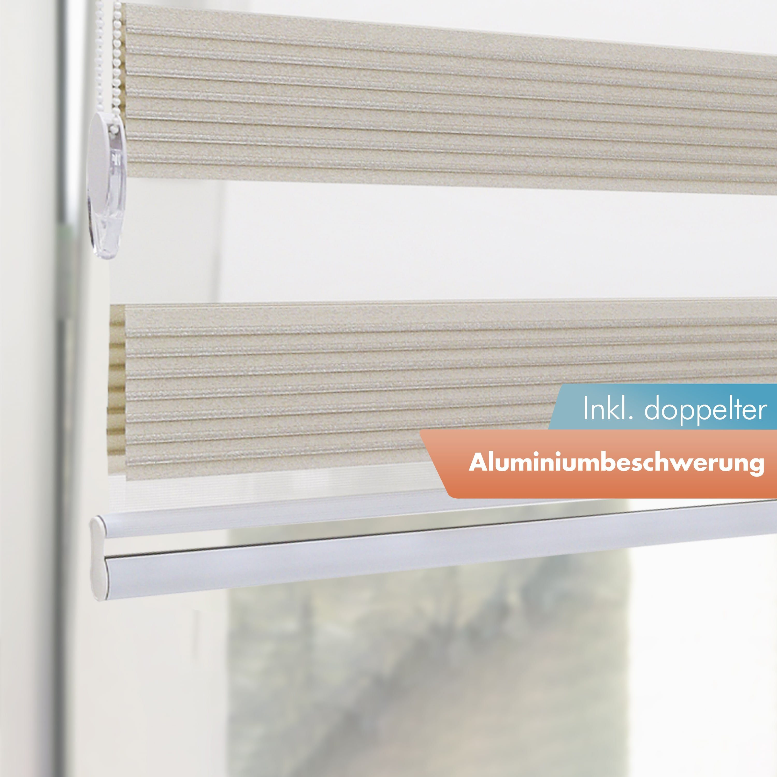 Doppelrollo für Fenster, Klemm Rollos ohne Bohren, Duo Rollo, Bailena, Lichtschutz, ohne Bohren, freihängend, Klemmfix, mit Glitzer Lux, Premium-Stoff