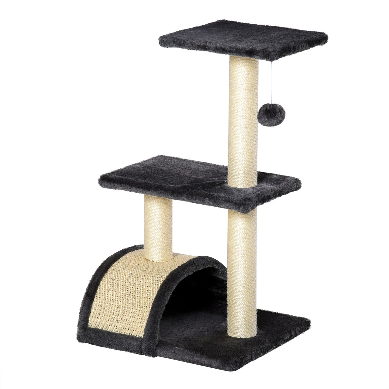 PawHut Kratzbaum mit Kratzbrett Katzenbaum Kletterbaum für Katzen E1 MDF Sisal Plüsch Dunkelgrau 40 x 35 x 72 cm