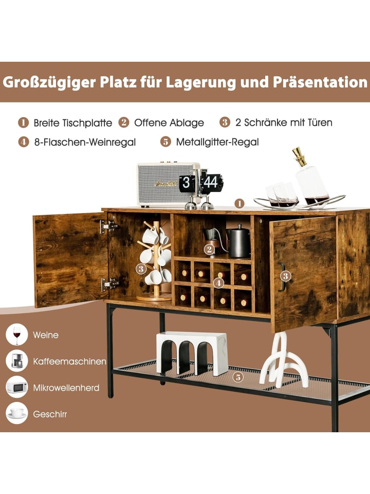 COSTWAY Sideboard mit Weinregal 120cm in Braun günstig kaufen onesize