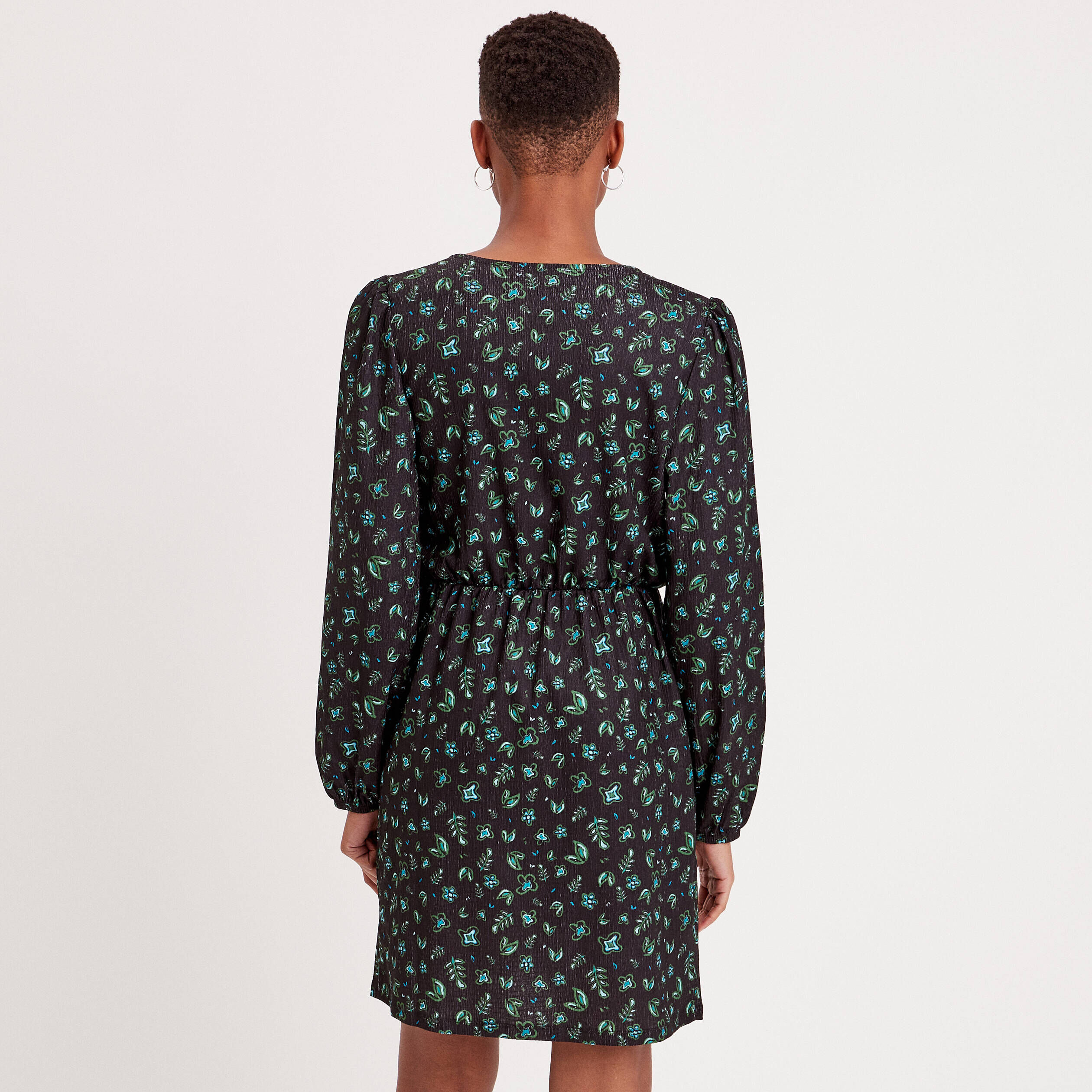 Robe évasée col cache-coeur noir femme | Cache Cache