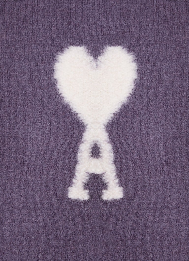 Maglione AMI Paris a maglia grossa in misto lana d'alpaca con logo lavorato a maglia.