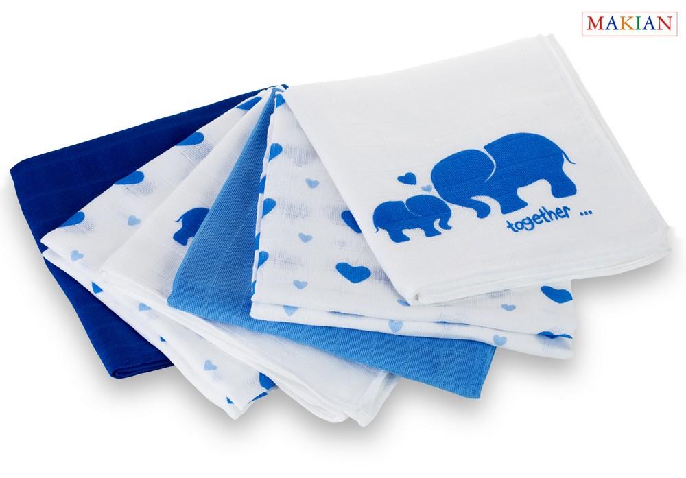Makian Mullwindeln, 6er Set, Design Elefant/blau, 80x80cm