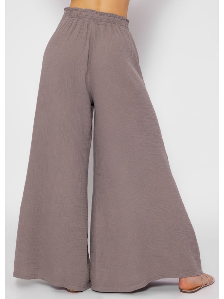 SASSYCLASSY Musselin Pants mit weitem Bein in Taupe günstig kaufen