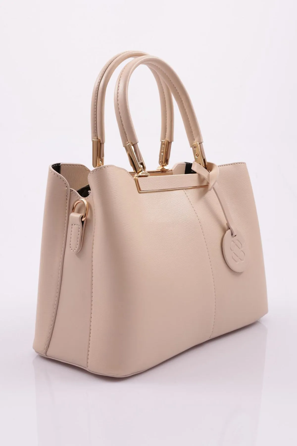 DGN  E56 Klassische Damentasche mit Metallgriff in Creme