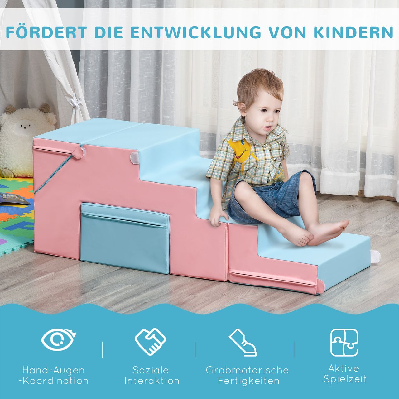 HOMCOM Bausteinset 2er-Set Bausteine rekonfigurierbares Design Rosa Blau