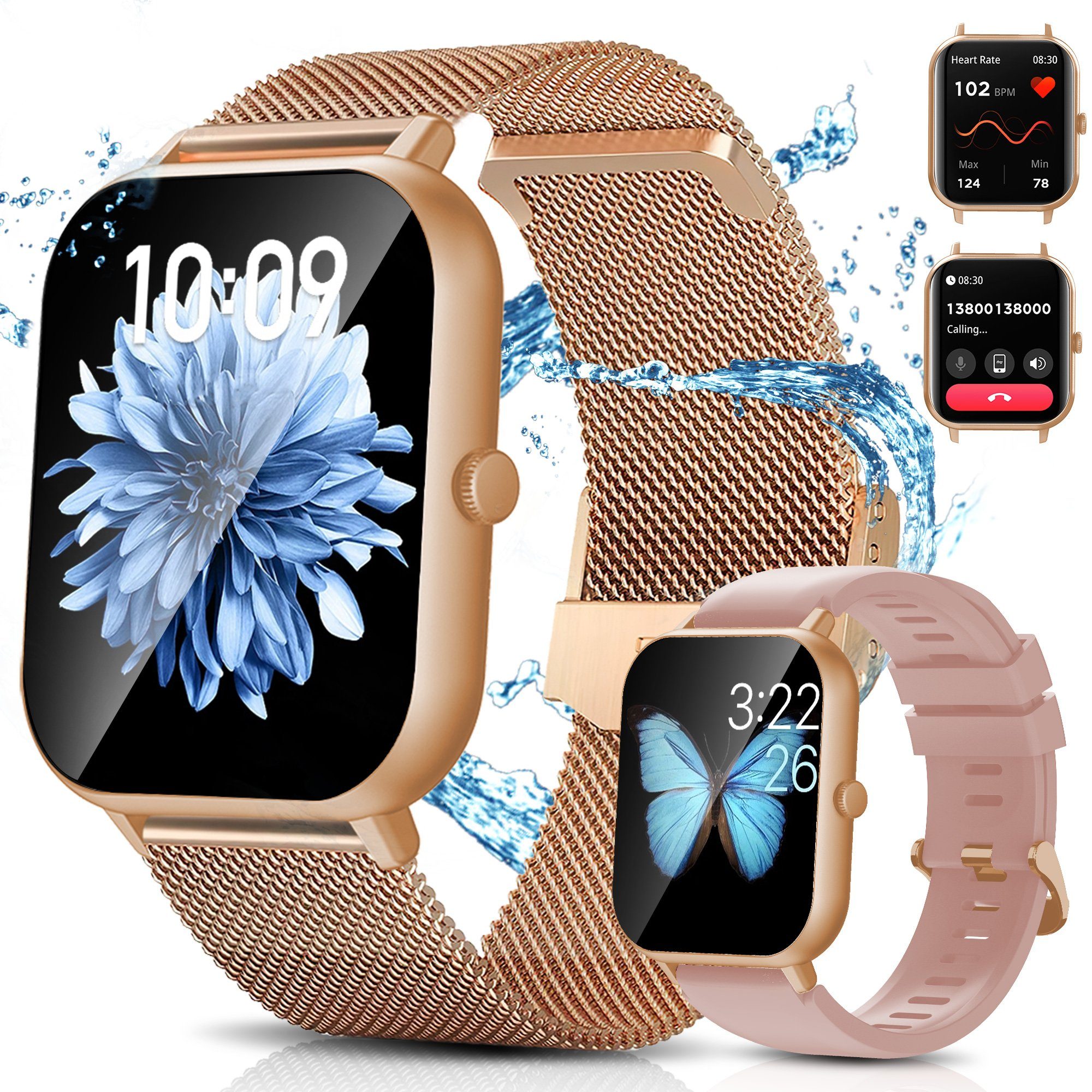 Tisoutec Smartwatch Damen Herren Smartwatch (Fitnessuhr mit Telefonfunktion/WhatsApp Notiz,Smartwatch Fitness Tracker Uhr IP67 Wasserdicht,1.83