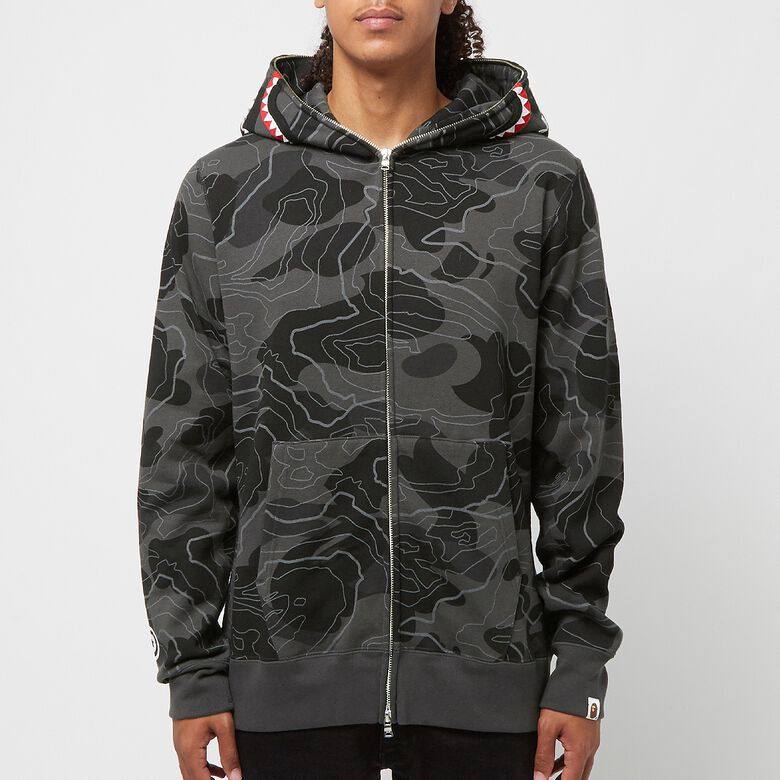 A Bathing Ape Layered Line Camo Shark Full Zip Hoodie M black