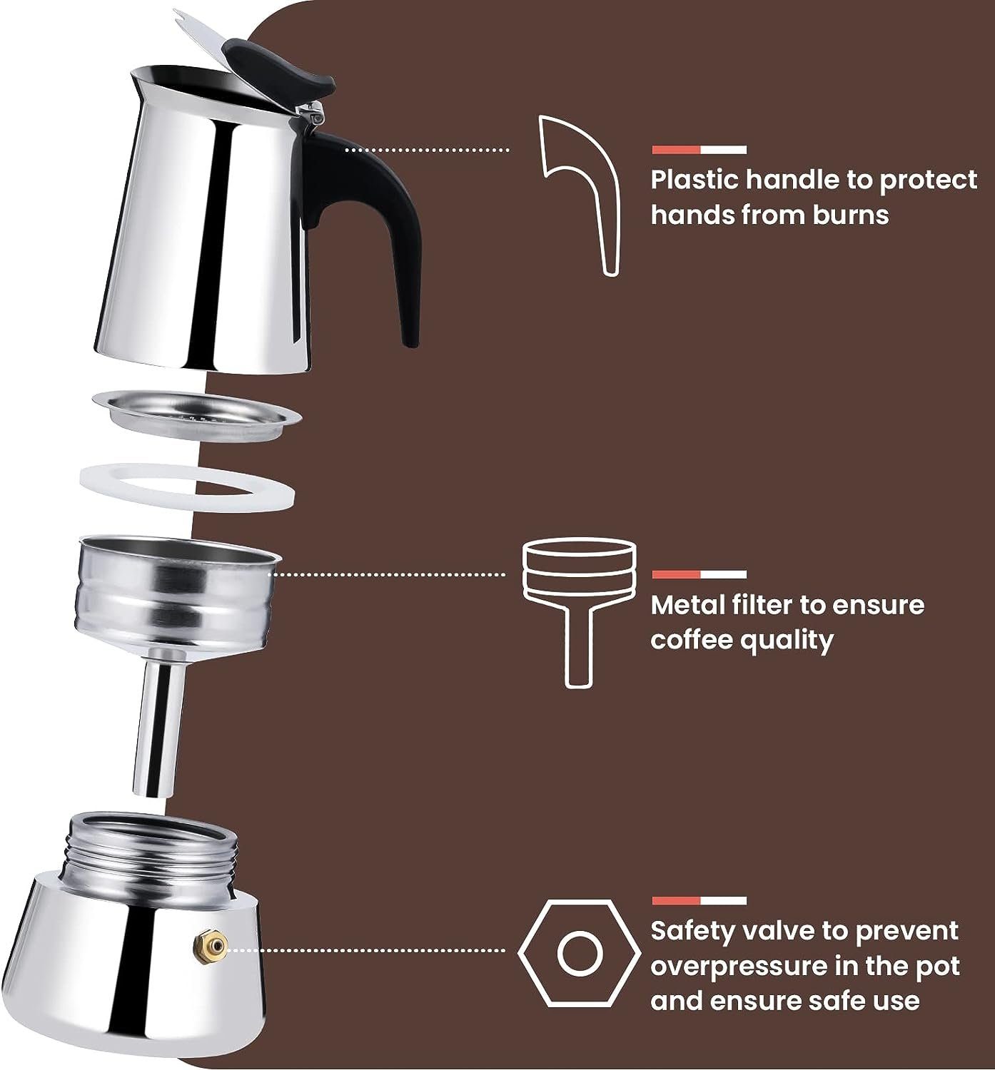 BlingBin Espressokocher Edelstahl Espressokanne Kaffe Kocher Kaffeebereiter 300/450/600ML, 0.3l Kaffeekanne, 6 Tassen/9 Tassen/12 Tassen