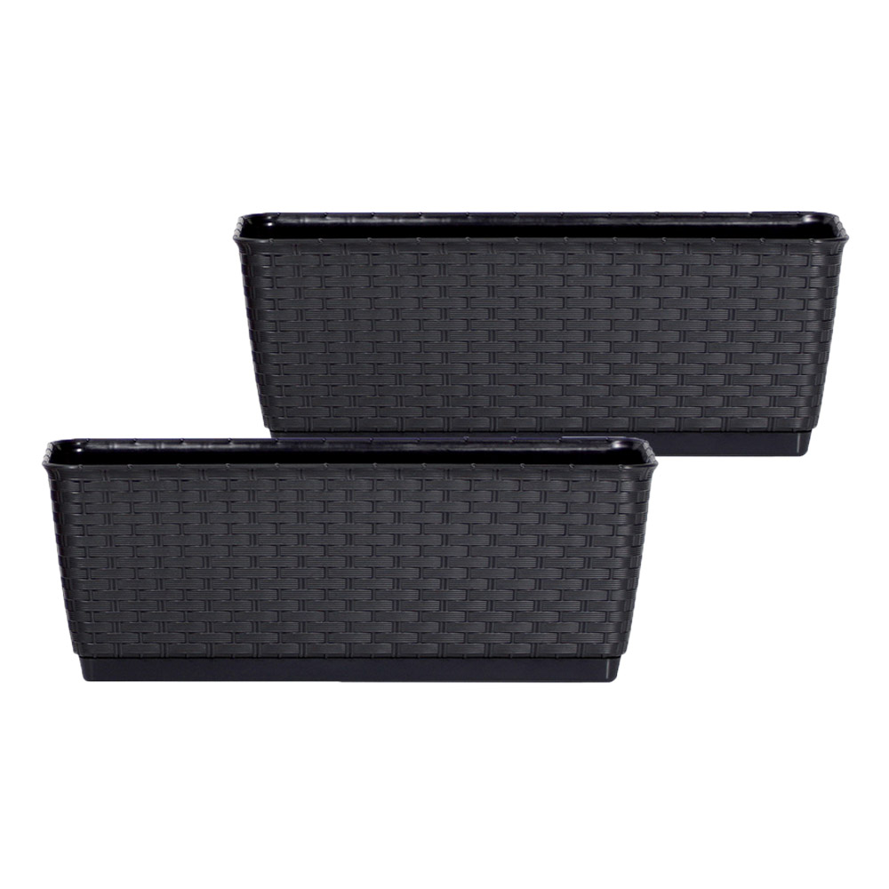 Powertec Garden Pflanzkasten Komplettset in Rattanoptik, Anthrazit 2er Set