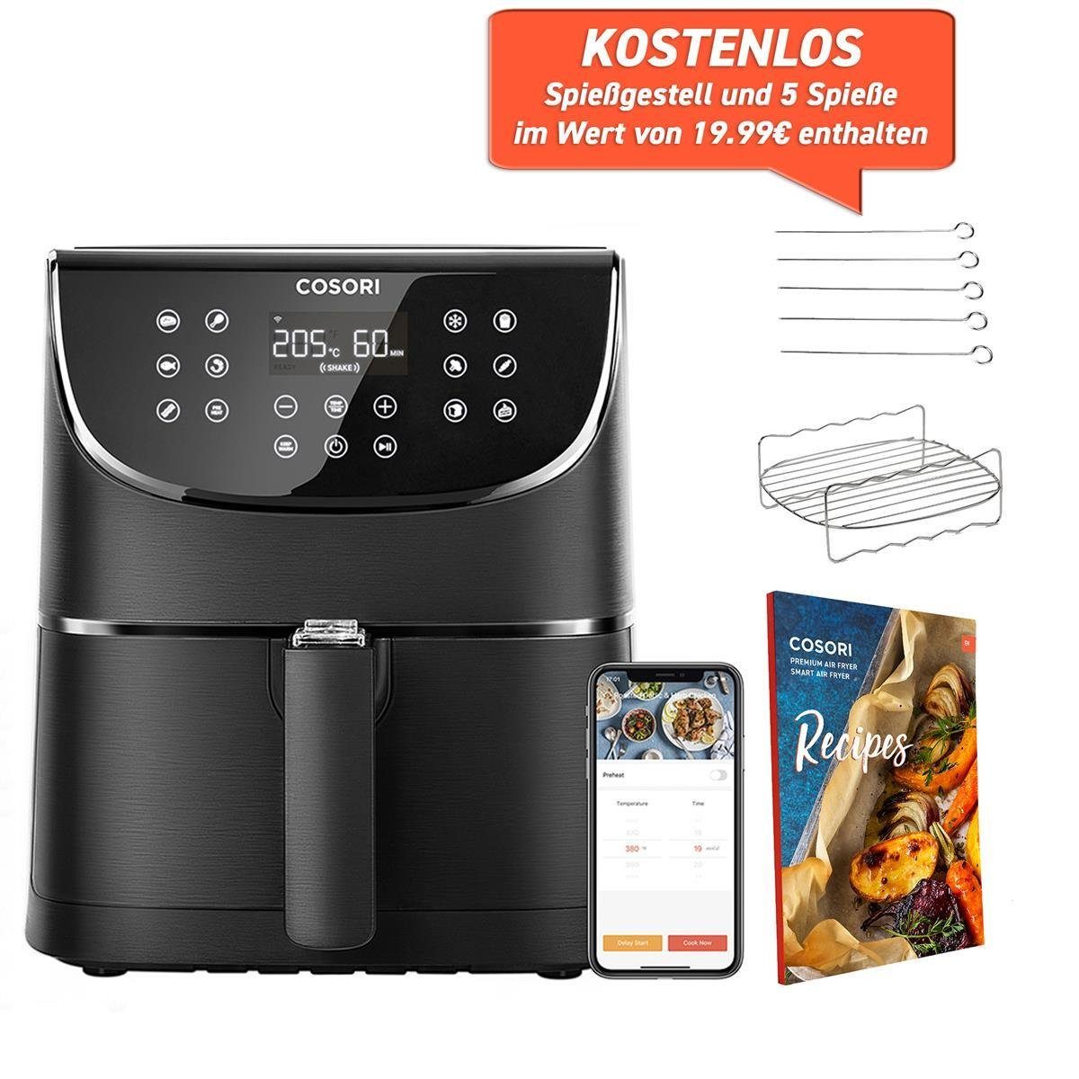 Cosori Heißluftfritteuse Spezial Edition, App-Steuerbar, 5.5L XXL, 1700 W