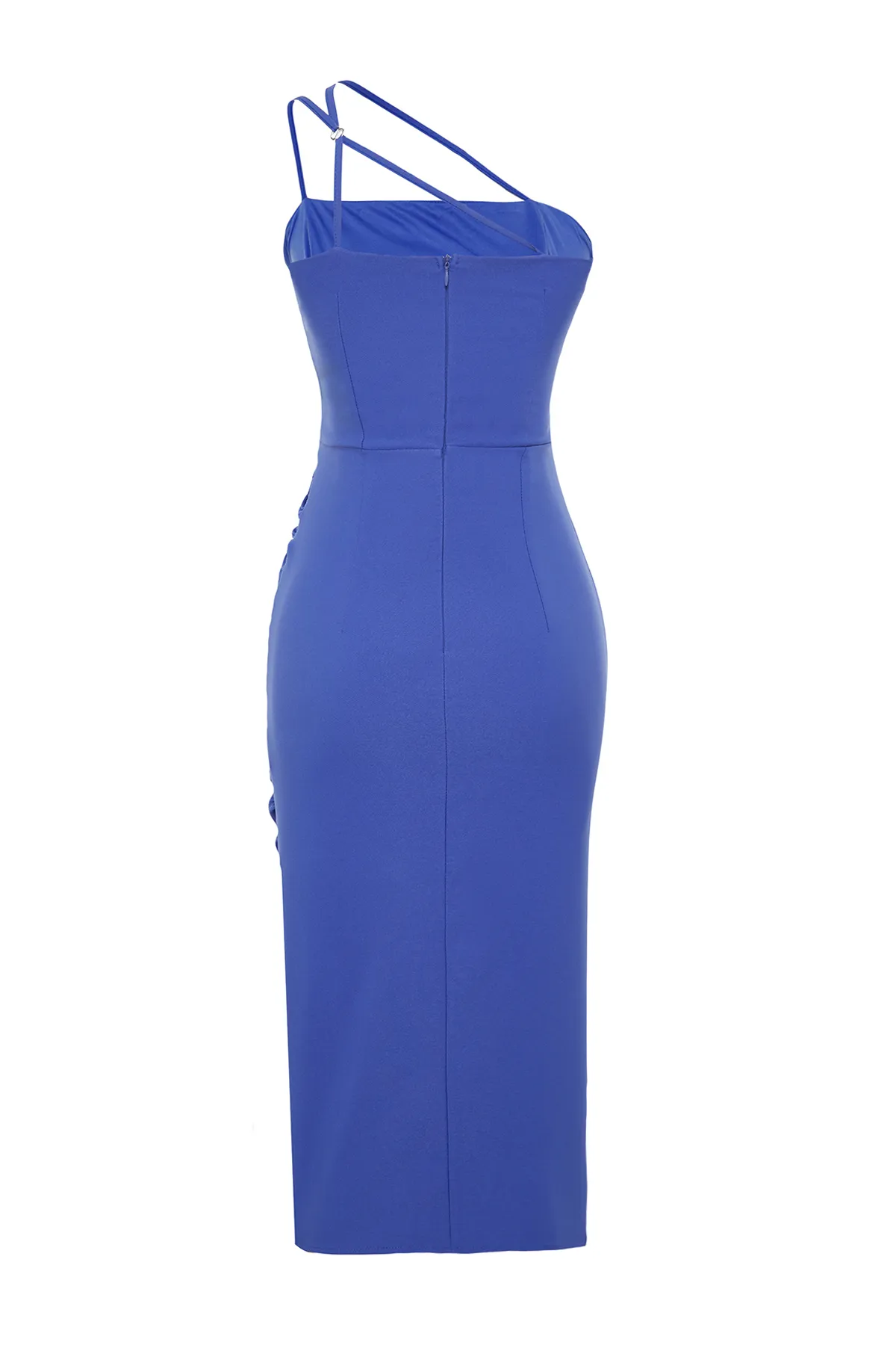 Trendyol Collection  Blaues, drapiertes, detailliertes Midi-Elegantes Abendkleid TPRSS23EL00543