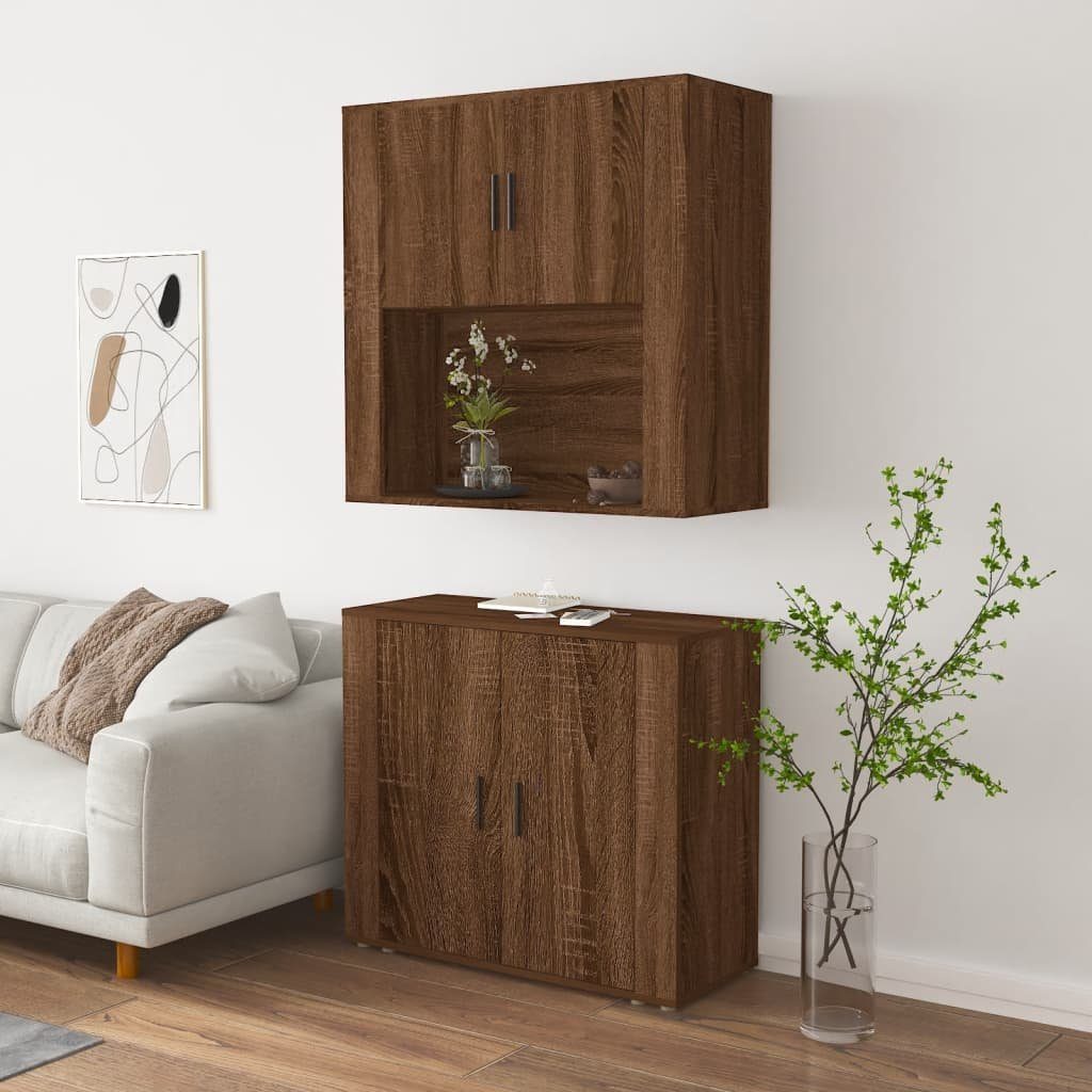 vidaXL Sideboard Highboard Braun Eichen-Optik Holzwerkstoff (2 St)