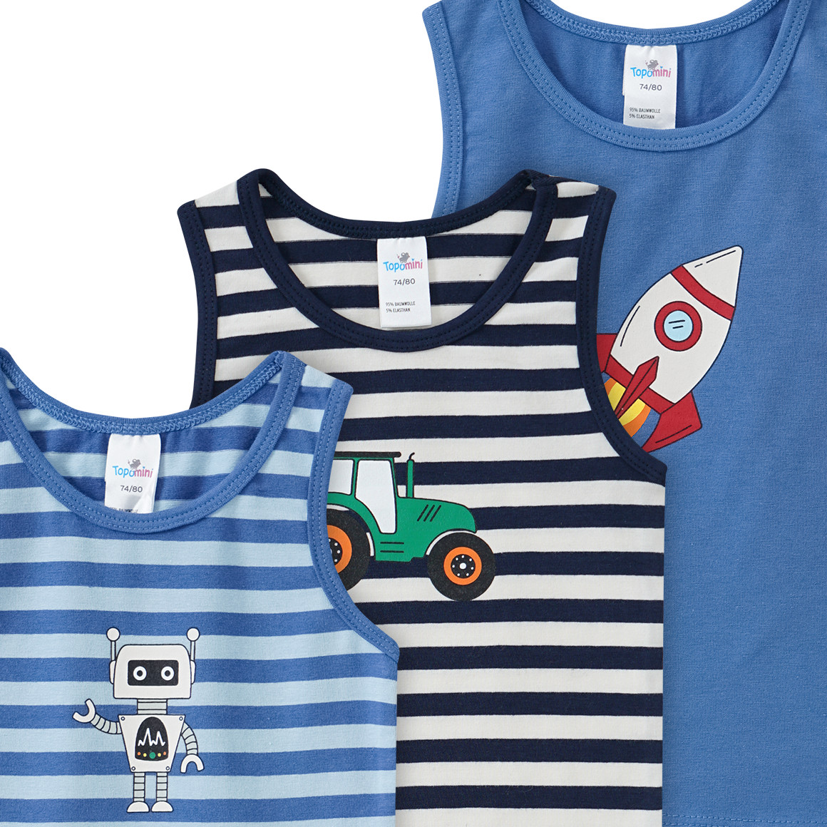 3 Baby Unterhemden in verschiedenen Dessins