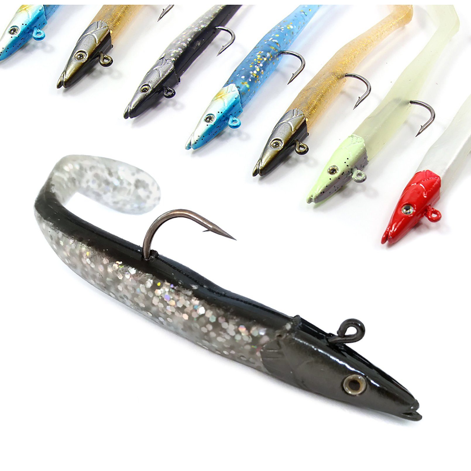 Croch Wurmhaken QT01, (10-St), 10 x Gummifisch Set 11cm 18.5g