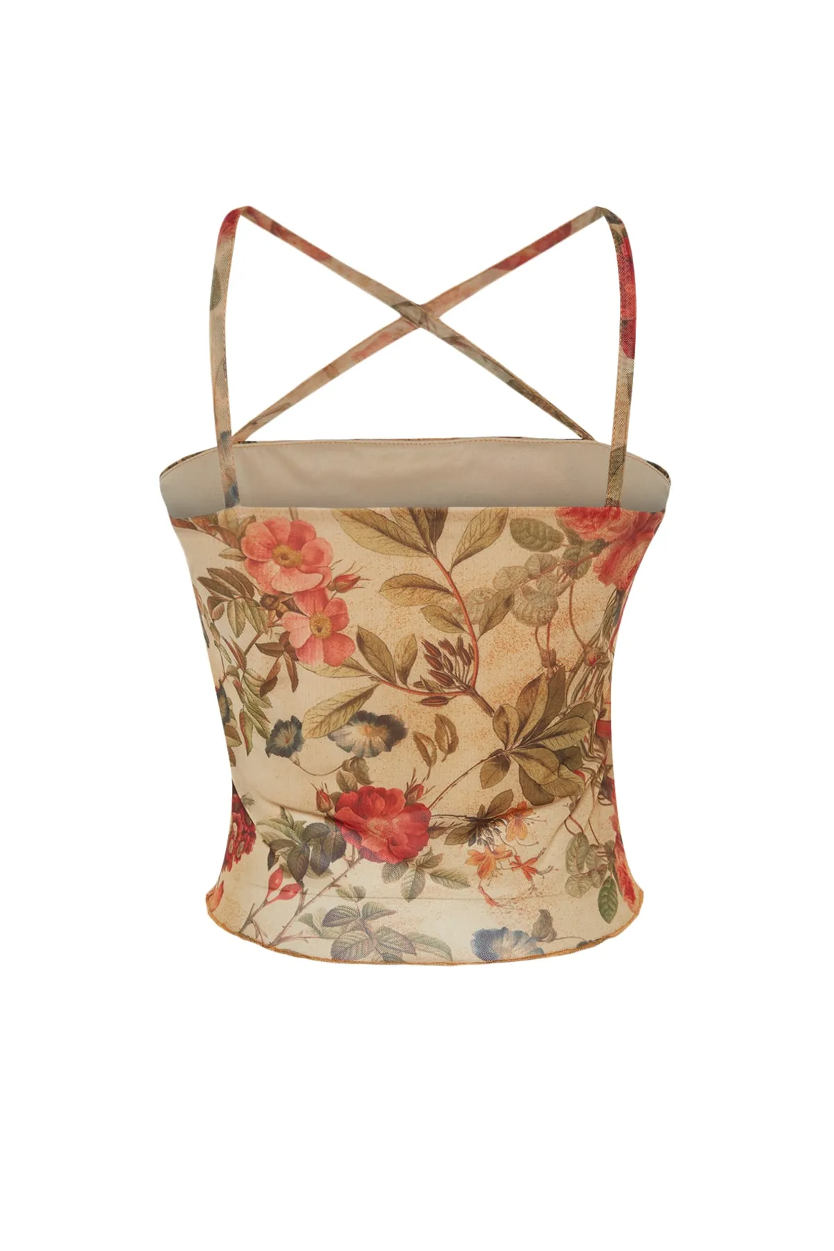 Trendyol Collection  Mehrfarbige, floral gemusterte, taillierte, bauchfreie, gefütterte Strickbluse aus dehnbarem Tüll TWOSS23BZ00710