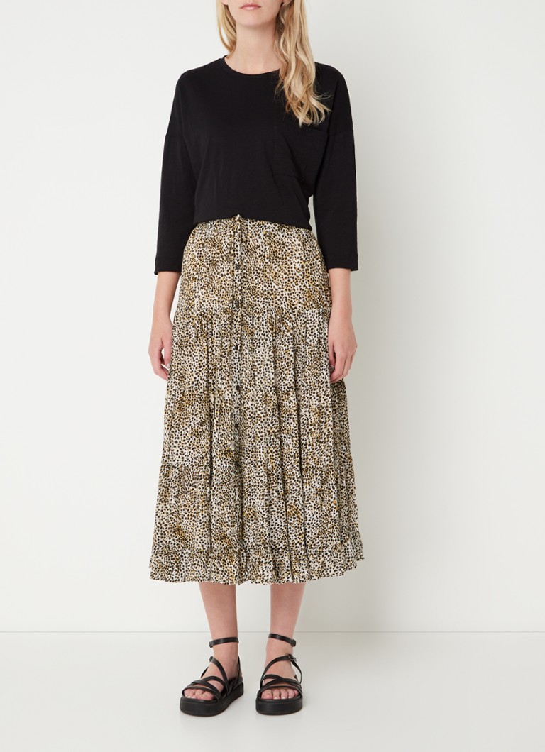 Whistles Midi pleated skirt with leopard print