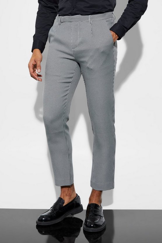 Skinny Anzughose mit Hahnentritt-Print