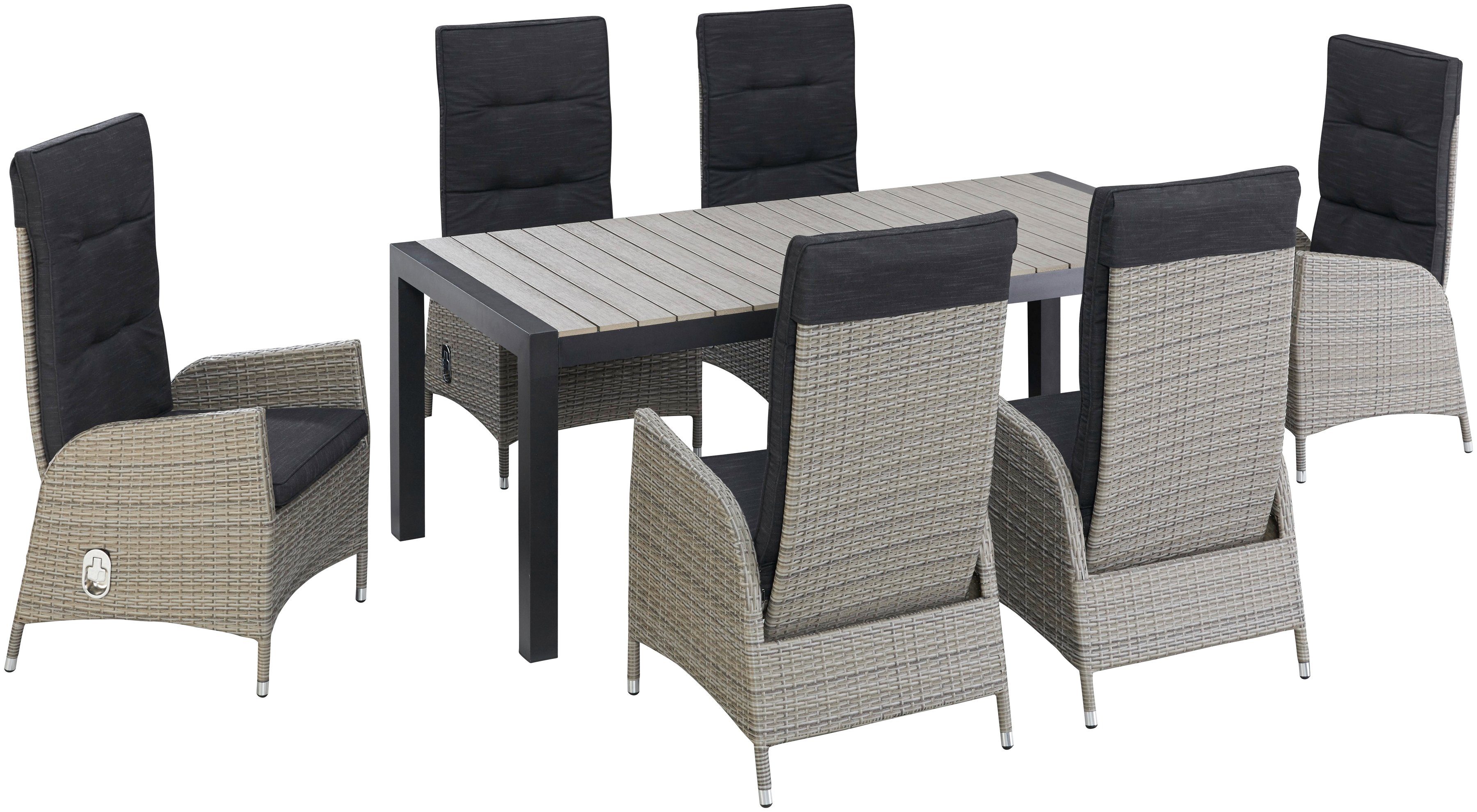 KONIFERA Garten-Essgruppe Alva, (Set, 13-tlg., Alu, Polyrattan), 6x Stuhl, 1 Tisch ausziehbar 205-275 cm