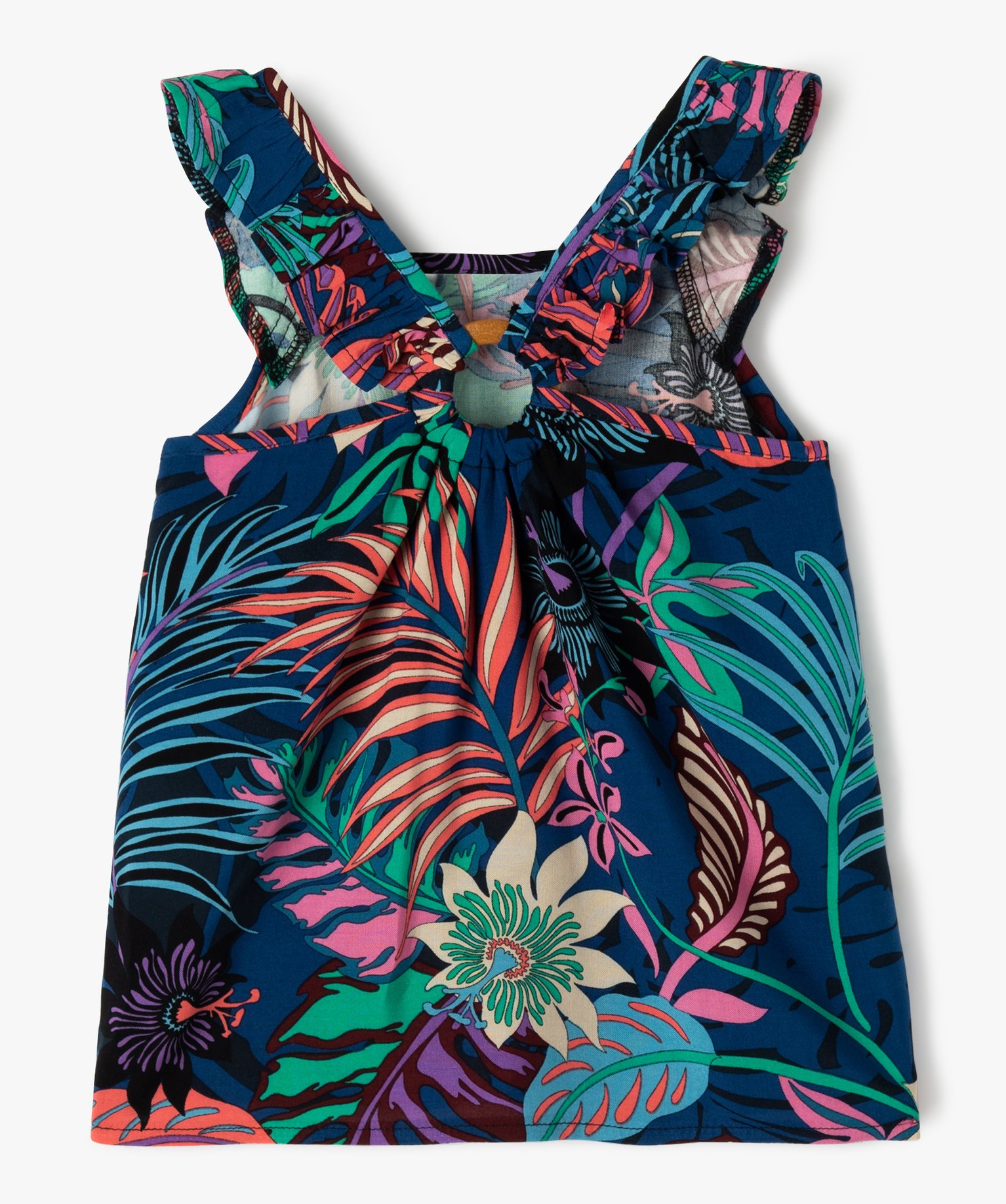 Blouse imprimée à bretelles volantées avec dos fantaisie ... bleu | GEMO