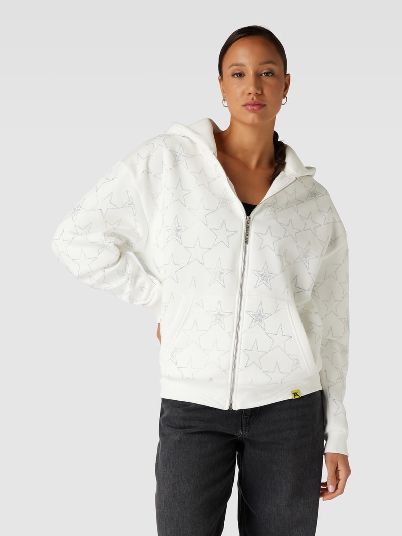 Sweatjacke mit Strasssteinbesatz in offwhite