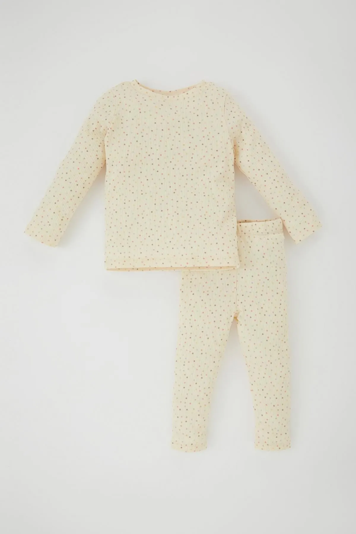DeFacto  Langarm-Pyjama-Set mit gepunktetem, geripptem Camisole für Babys und Mädchen