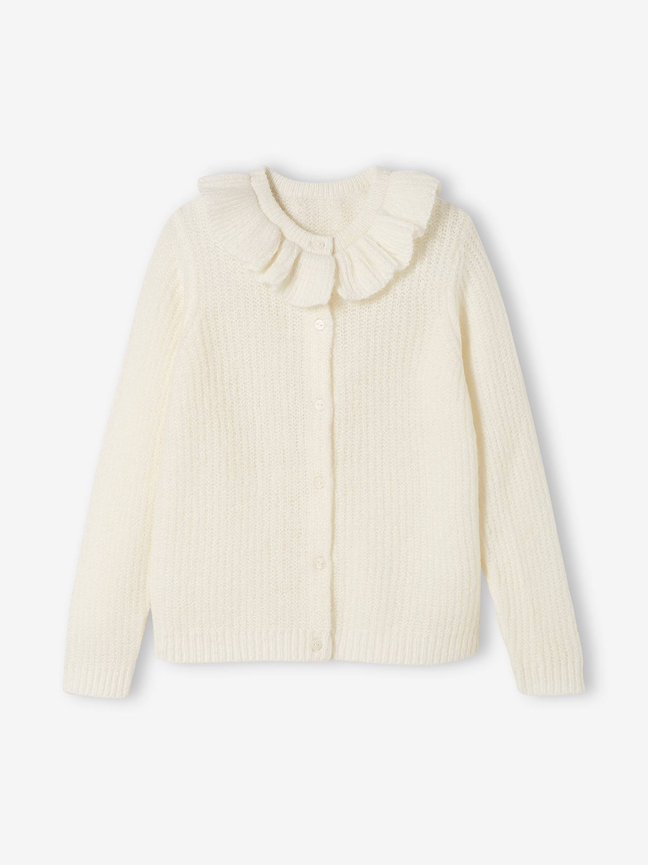 Gilet à collerette en maille mousseuse fille rose