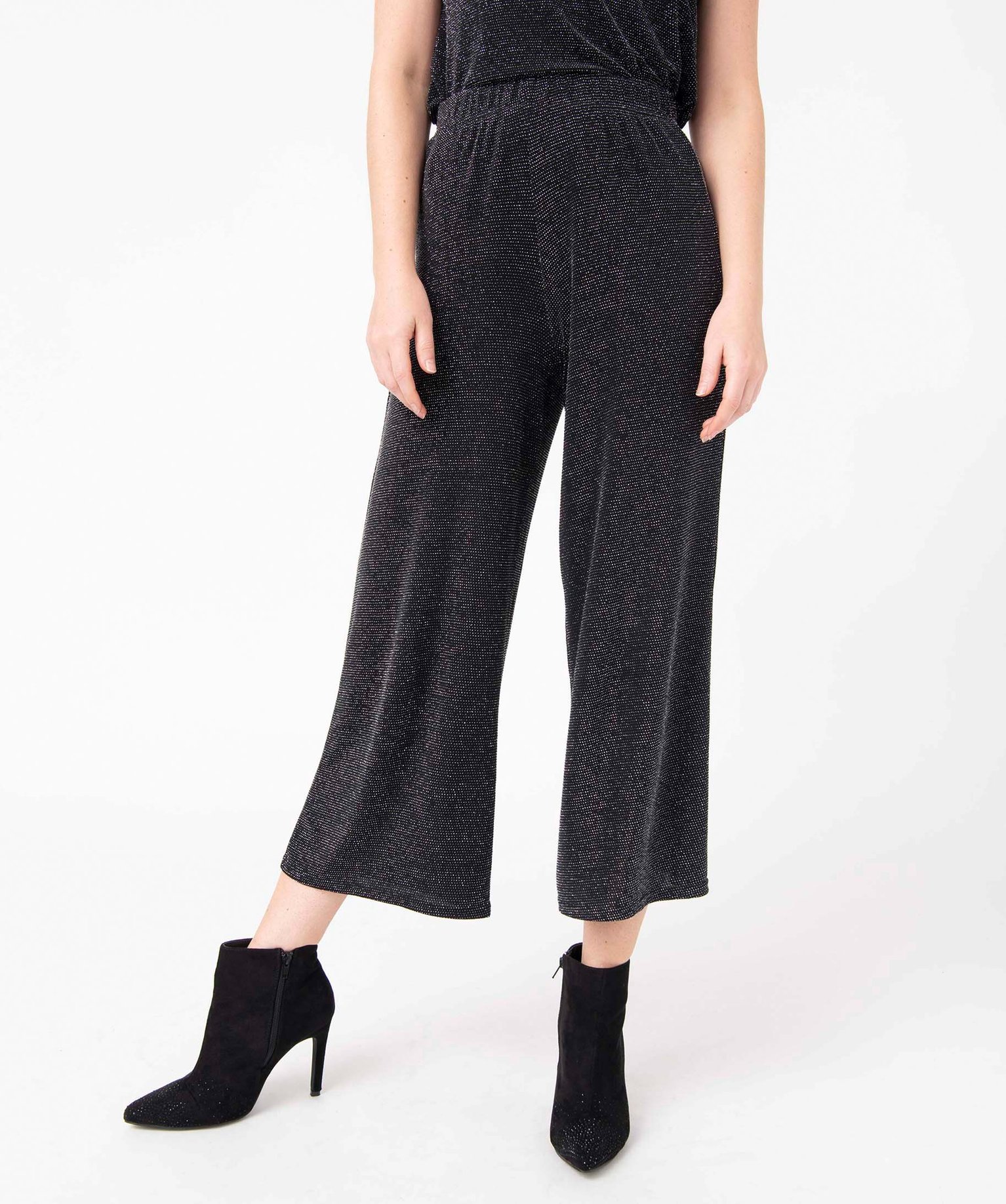 Pantacourt femme en maille scintillante noir | GEMO