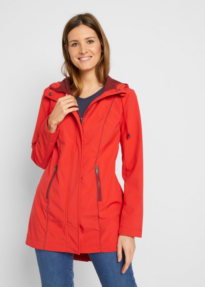 Softshell-Parka mit kontrastfarbenen Nähten, Innenfutter