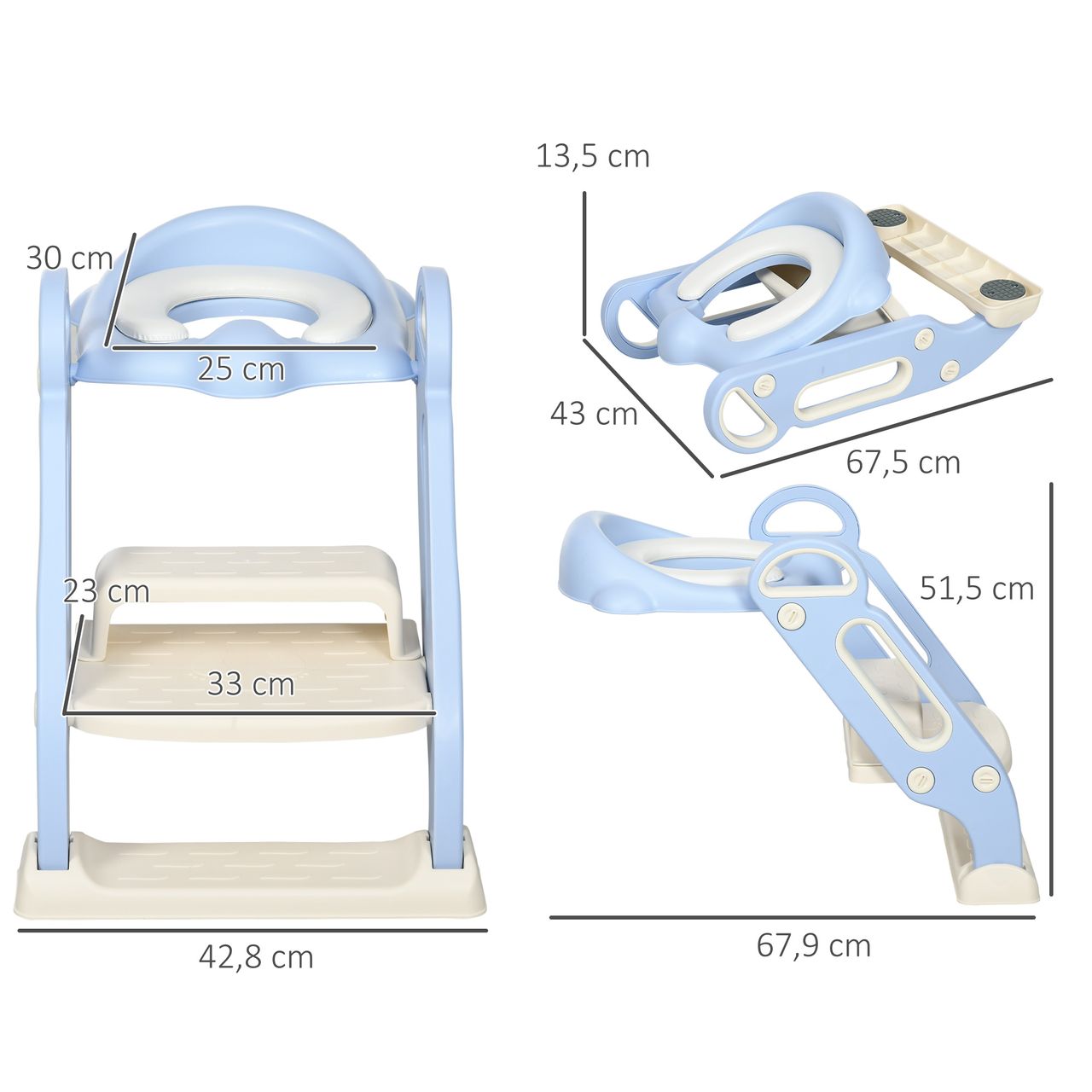 ZONEKIZ Kinder Toilettensitz, klappbarer Toilettentrainer mit Treppe, Griff Blau